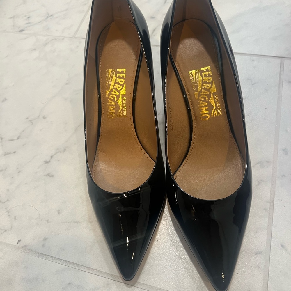 Salvatore Ferragamo Black Patent Leather Heels